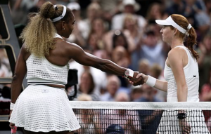 Serena Williams rudely sticking her arm out to Maya Joint who had just beaten her...in the first round!!!
